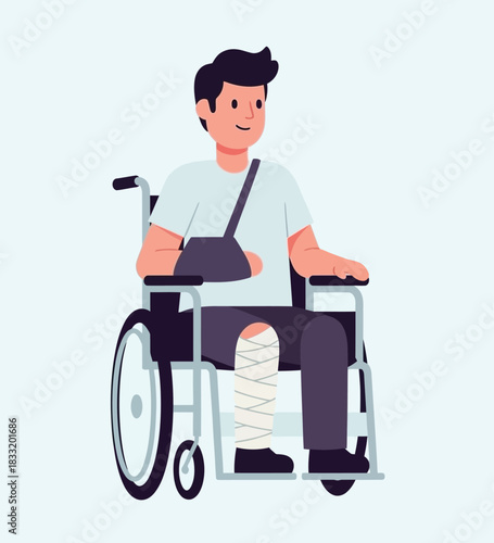 Injured Man in Wheelchair – Medical Recovery Vector Illustration
