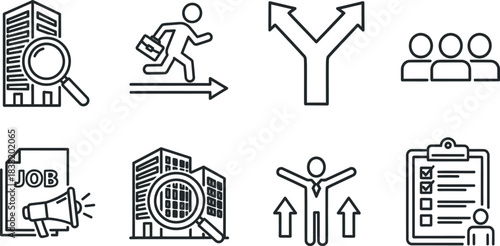 Job search and career advancement line icons. recruitment process.