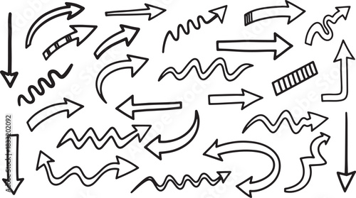Hand drawn arrow collection directional doodle elements for design and infographics