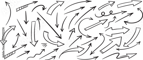 Hand drawn arrow collection in black and white for design elements