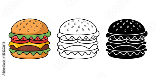 Cartoon hamburger illustration isolated on transparent background for menu or design