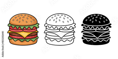 Cartoon burger illustration isolated on transparent background for food concepts