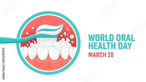 World oral health day illustration with toothbrush and teeth
