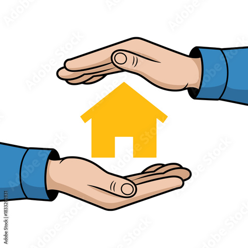 Hands protecting a house icon illustration isolated on transparent background