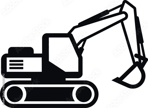 Black excavator icon on white background digger construction