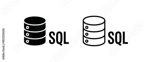 SQL database icon and text for database management and data storage concepts.
