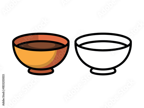 Two ceramic bowls, one filled with dark liquid and the other empty, presented for comparison.