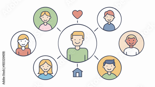 People connected with love and friendship in a society