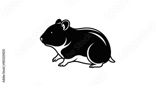 Black and White Hamster Illustration on White Background.