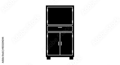 Elegant Black and White Cabinet Illustration for Interior Design.