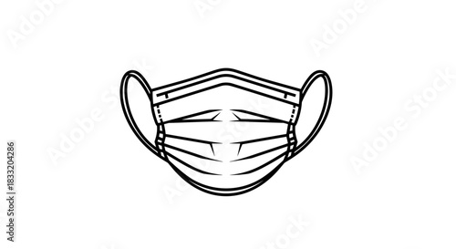 Protective Face Mask Line Art Illustration for Safety.
