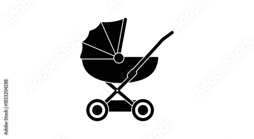 Black and White Baby Stroller Silhouette Illustration.