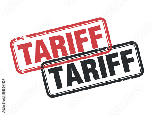 Two rubber stamps with the word TARIFF printed in bold red and black letters on a white background.