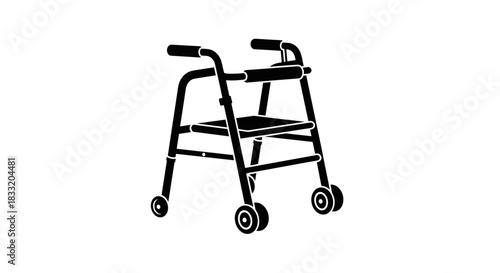 Black and White Illustration of a Wheeled Walker for Seniors.
