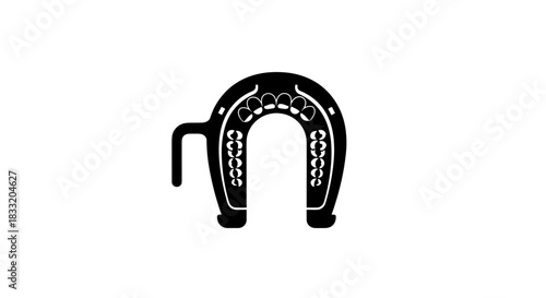 Black and White Horseshoe Icon with Detailed Design.