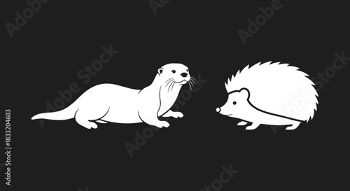 Otter and Hedgehog Illustration A Study in Contrasting Textures.