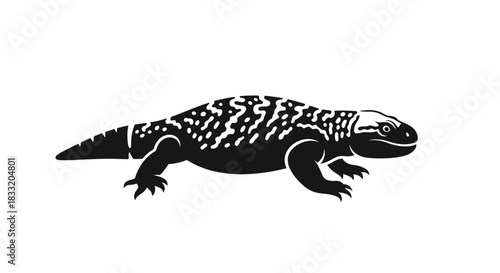 Detailed Gila Monster Silhouette Illustration on White Background.