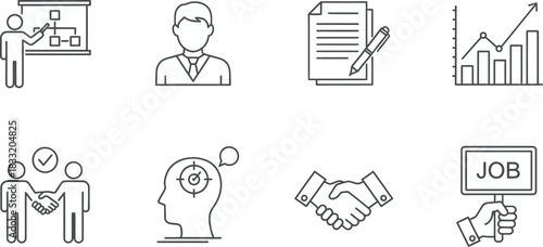 Business and employment icons set with professional concepts