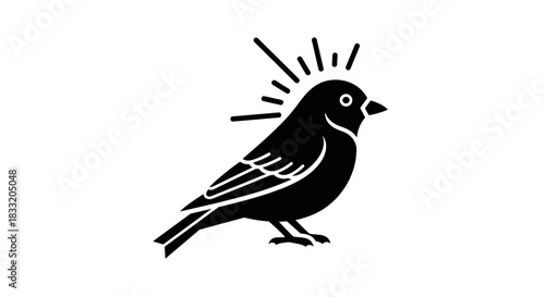Silhouette of a Bird with Radiating Lines Above its Head.