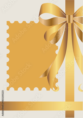 light colored vertical poster template with voluminous bow and ribbons on the side with a gold gradient, for invitations, flyers or decorative frames