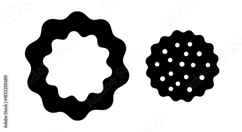 Black and White Abstract Shapes with Wavy Edges.