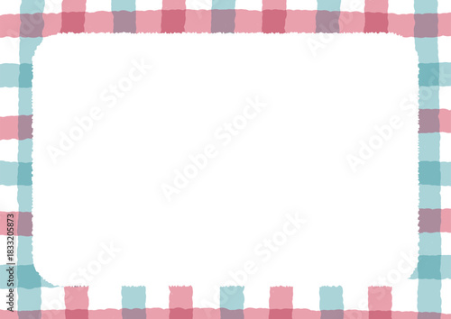赤と青の手描き格子柄フレーム　やわらかな雰囲気のベクターデザイン｜格子柄, フレーム, 手描き風, 赤, 青, ベクター
