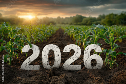 Successful new year start with fresh crops in vibrant fields at sunrise