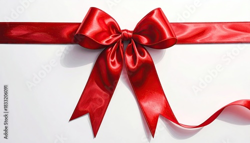 Elegant red satin ribbon tied in a beautiful bow for festive occasions and gift wrapping.