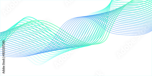 Abstract blue smooth wave on a white background. Colorful blue and orange shiny smooth blend line, wave with lines created using blend tool.  Dynamic sound wave isolated on white background.