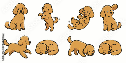 Cute Puppy Clipart Set – Cartoon Dog Poses, Sleeping Puppy, Playing Pup, Kawaii Pet Illustrations, Vector