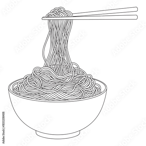 Noodle Bowl Vector Illustration Black and White Asian Food