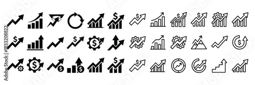 Growth graph vector illustration set increasing arrow economic development symbols