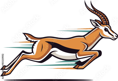 Stylized illustration of a fast-running gazelle with speed lines, depicting motion and agility in a dynamic pose.