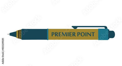 Illustration of a premier point pen with a blue and gold color scheme on a white background view
