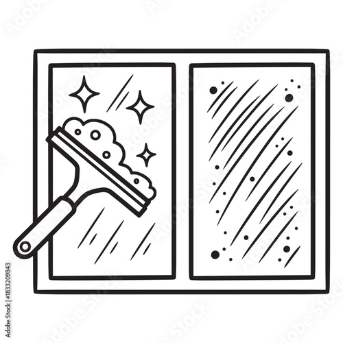Window cleaning illustration squeegee clean dirty housework concept vector