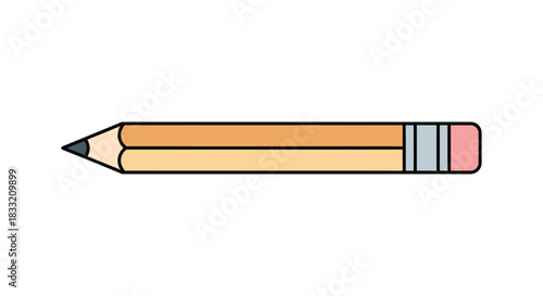 Illustration of a sharpened pencil with a pink eraser and grey metal holder on a white background