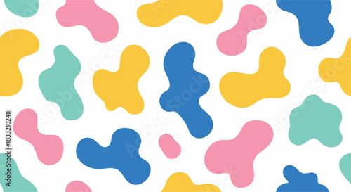 Colorful abstract blob pattern background with organic shapes, playful seamless design and modern pastel vector texture