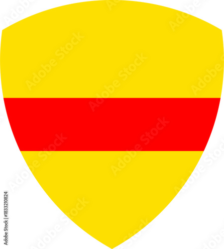 Vector graphic of a shield bearing the fess pattern. It consists of a yellow background with a red horizontal bar