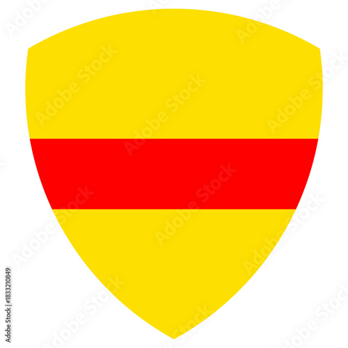 Vector graphic of a shield bearing the fess pattern. It consists of a yellow background with a red horizontal bar