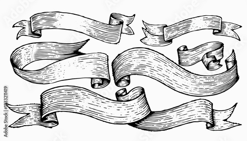 Vintage Hand Drawn Ribbon Banners and Scrolls Collection for Design.