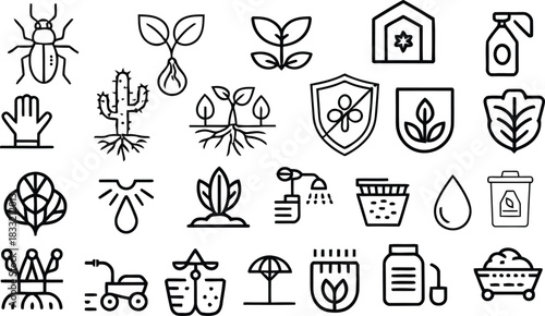 The simple and versatile outline design makes this gardening icon set suitable for both print and digital projects.