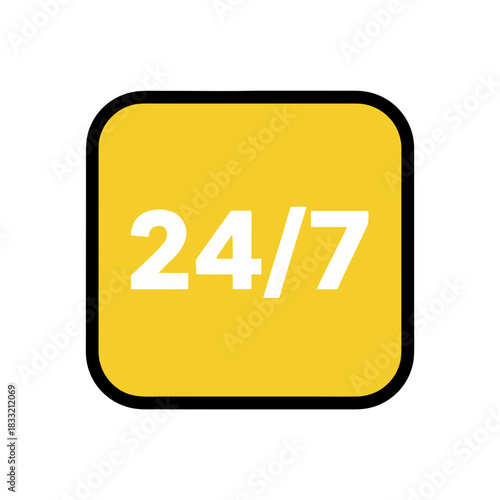 Yellow Square With White Text 24/7 Twenty Four Seven Icon Service Business Open Availability
