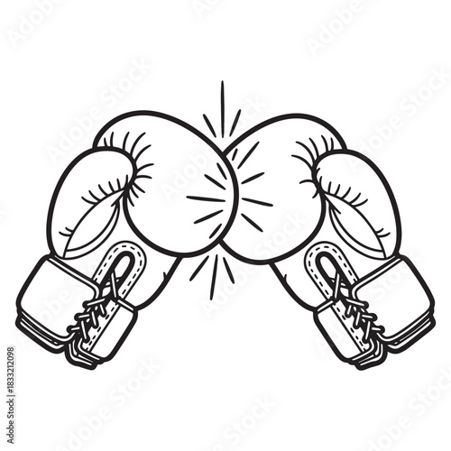 Boxing Gloves Punch Illustration Black and White Line Art Sport
