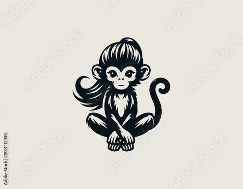 Monkey Girl black vector logo illustration