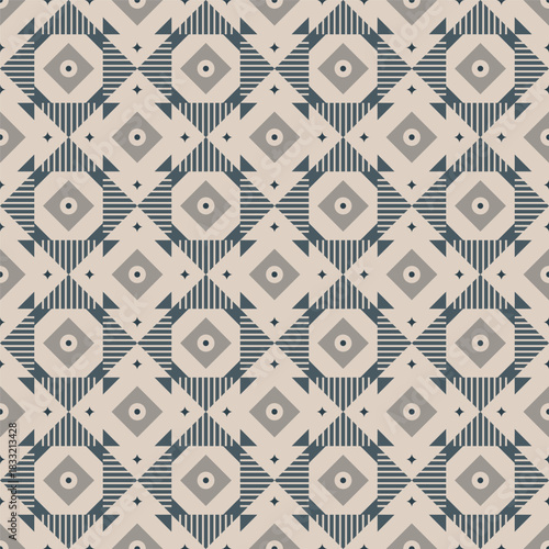 Geometric Seamless Decorative Pattern with Diamond and Triangle Shape in Muted Color Palette