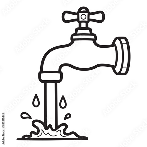 Dripping Faucet Line Art Water Leak Illustration Design