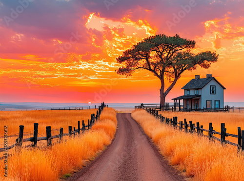 Horse farm fence pasture