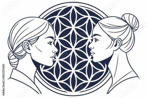 Symmetrical abstract face emblem — centered geometric balance, vector poster layout, modern minimalist style.