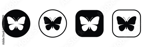 Butterfly Icon Vector Set In Clean Monochrome Minimal Style Featuring Simple Silhouette Designs With Rounded And Square Shapes For Modern Graphic Use, Logo Concepts