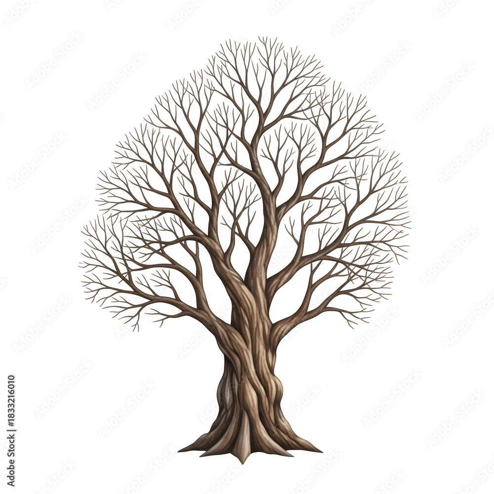 Fototapeta premium Detailed leafless tree illustration isolated on transparent background